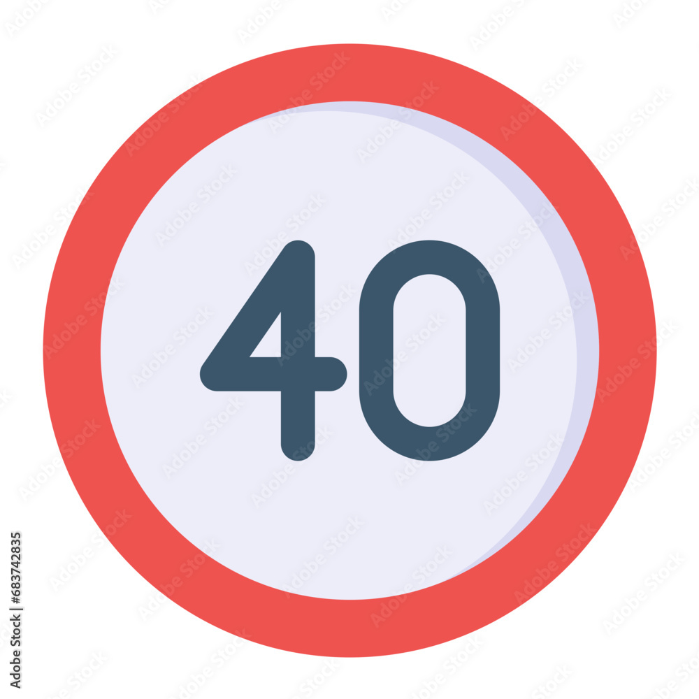 40 Speed Limit Flat Multicolor Icon 40 Speed Limit Flat Multicolor Icon