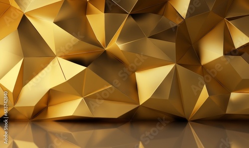 Polygon 3D Wall Wallpaper with Gold Contemporary Surface. Glossy 3D Render, Generative AI