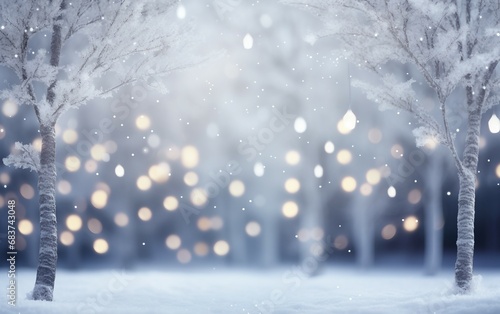 Blurred Lights in Frosty Forest Background