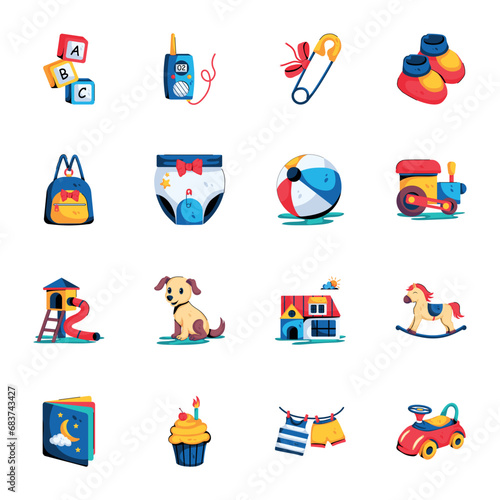 Modern Set of Baby Equipment Flat Icons 


