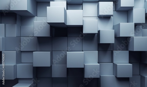 Innovative Tech Wallpaper with Precisely Aligned Multisized Cubes. Grey, 3D Render, Generative AI
