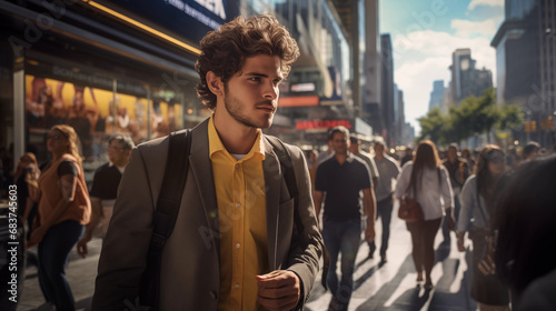 Selbstbewusster Geschäftsmann in Anzug lächelt auf der Straße der Stadt – Symbol für urbanes Berufsleben und Führung photo