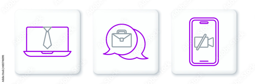 Set line Video camera Off on mobile, chat conference and Online working icon. Vector Set line Video camera Off on mobile, chat conference and Online working icon. Vector