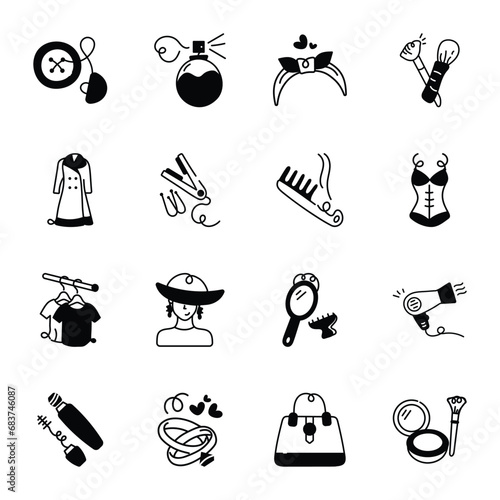 Collection of Fashion Equipment Glyph Icons 

