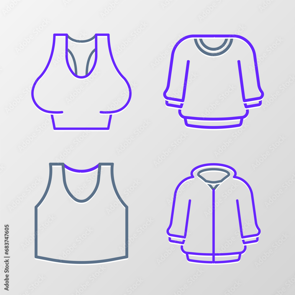 Set line Hoodie, Undershirt, Sweater and icon. Vector Set line Hoodie, Undershirt, Sweater and icon. Vector
