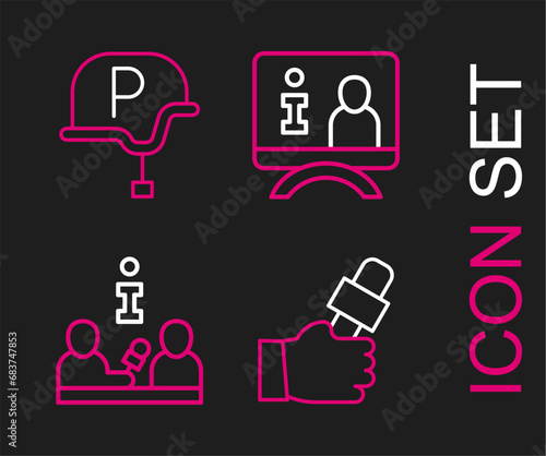 Set line Journalist news, Interview, Television report and War journalist icon. Vector