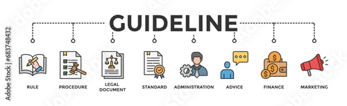 Guideline banner web icon vector illustration concept with icon of rule, procedure, legal document, standard, administration, advice, finance, marketing