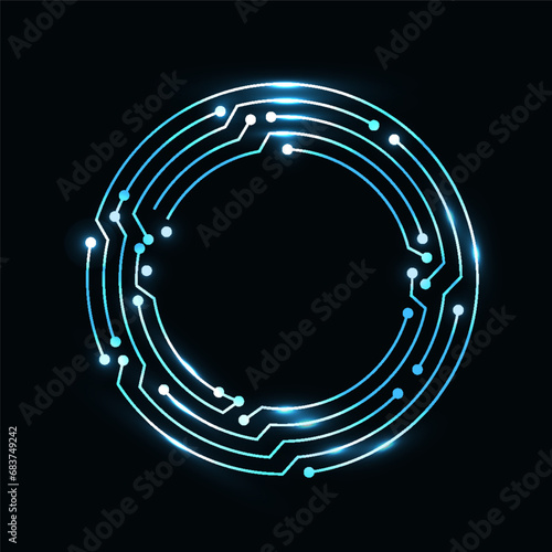 Circuit board circle frame. Abstract digital round frame, hardware board and electronic motherboard pattern vector. Programming science, computer system element