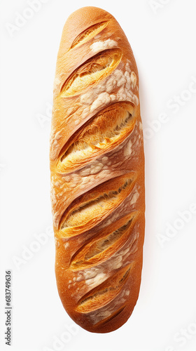 French baguette isolated on a white background. Top view. 