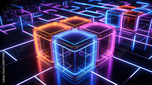 Sci-Fi Pattern Neon Lights Cube . Large format .