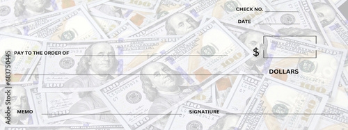 Blank Check With Money Bills Background
