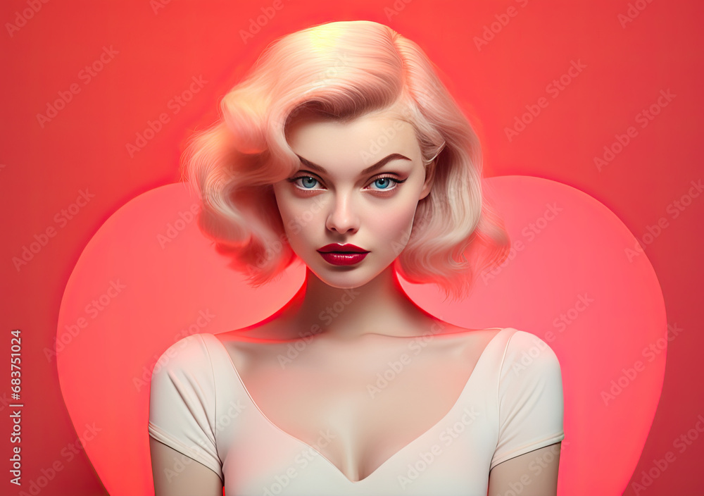 portrait of a beautiful girl on hearted shape background, valentine concept