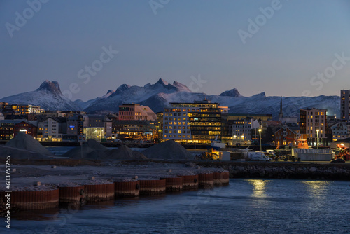 Night view of the city Bodø, Norway photo