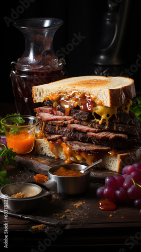 Peanut Butter and Jelly and Smoked Brisket Sandwich Blurry Background