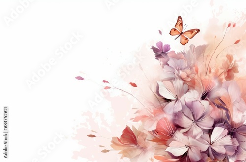 Une aquarelle de fleurs et de feuilles de papillons