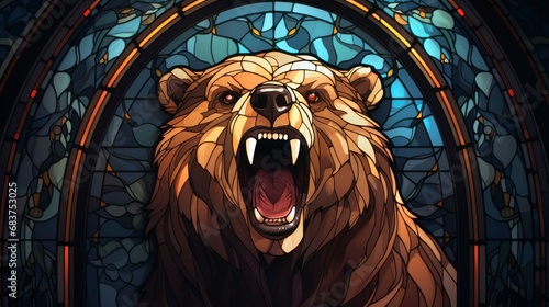 Angry bear stained glass window