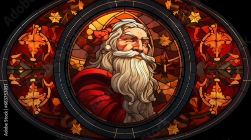 Santa clause on circle window, christmas, Stained glass window