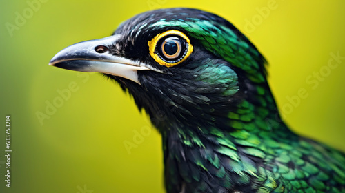 Green And Black Bird in Lush Green Blurry Background