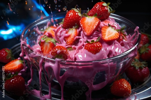 strawberries with creamy splashes, fresh and healthy food