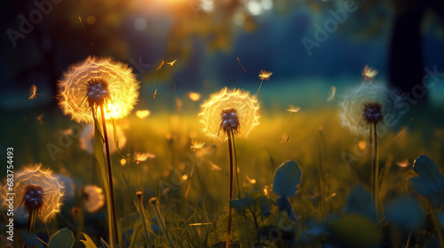 Landscape of dandelions on a field. Close-up .