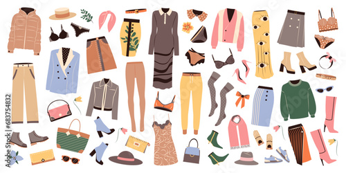 Female clothing set. Spring fashion. isolated vector illustrations.