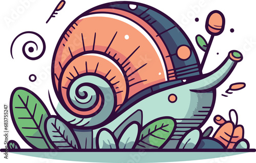 Cartoon snail in the garden vector illustration for your design