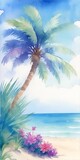 Watercolor painting of Palms on the beach. AI generated illustration