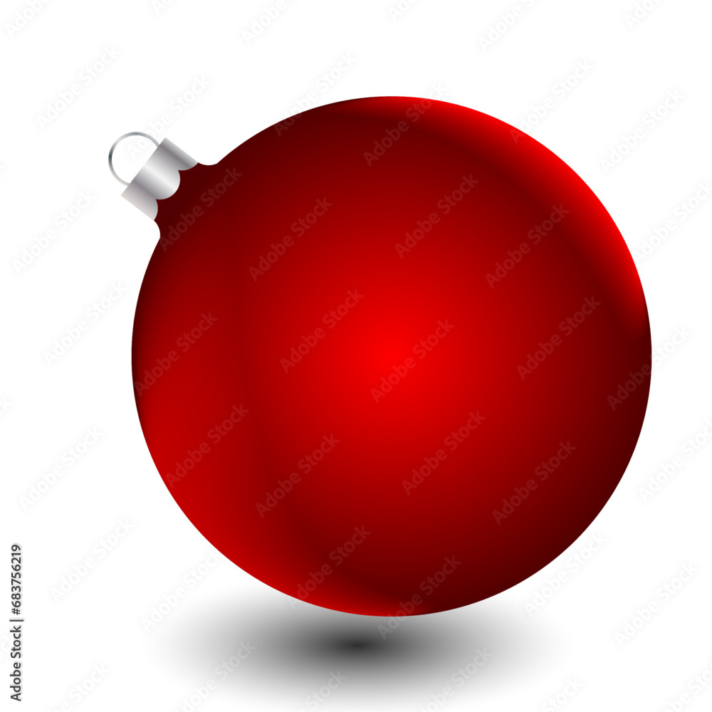 Obraz premium Red Christmas ball Volumetric and realistic color. Merry Christmas and Happy New Year greeting banner. Horizontal new year background, headers, posters, cards, website. Vector illustration