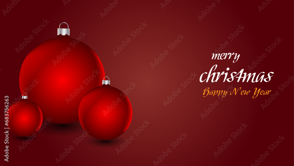 Red Christmas and New Year Typographical on red Xmas background with winter landscape with light balls. Merry Christmas card. Vector Illustration Red Christmas and New Year Typographical on red Xmas background with winter landscape with light balls. Merry Christmas card. Vector Illustration