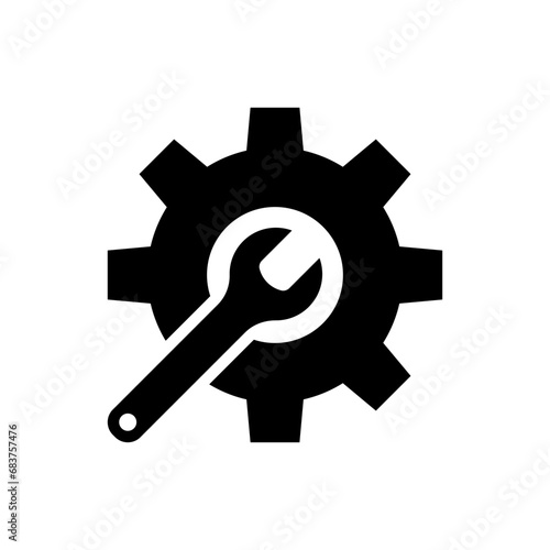 Fototapeta Naklejka Na Ścianę i Meble -  Wrench with gear icon, Maintenance service tool symbol, Setting and repair sign, Isolated on white background, Vector illustration