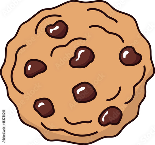 american chocolate chip cookie vector illustration. chocolate biscuit isolated on transparent background. sweet pastry cartoon picture