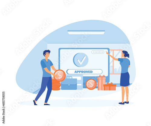 People paying successfully and safely. Online mobile payment and banking service.  flat vector modern illustration 