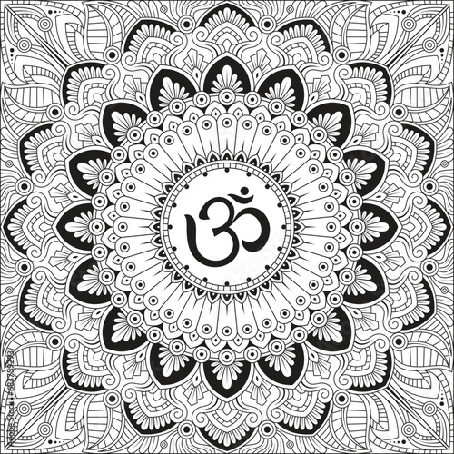Hindu symbol Om square mandala design vector illustration