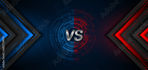 Versus between red and blue on dark background. Background concept for gaming and other competitions with empty space for design. Letter VS for a two-team match.	