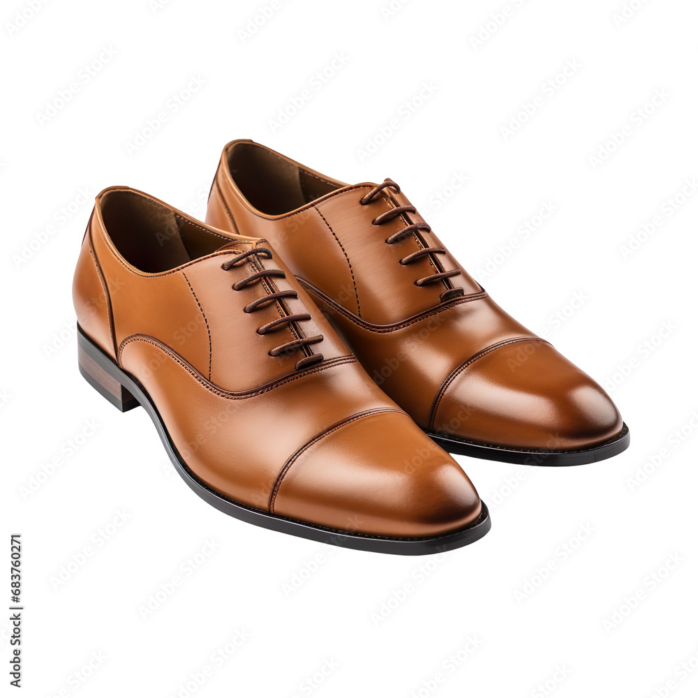 angled view of Cap-toe Oxford shoes isolated on a white transparent background 