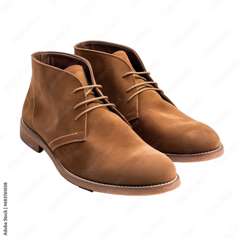 angled view of Suede Chukka boots isolated on a white transparent background 