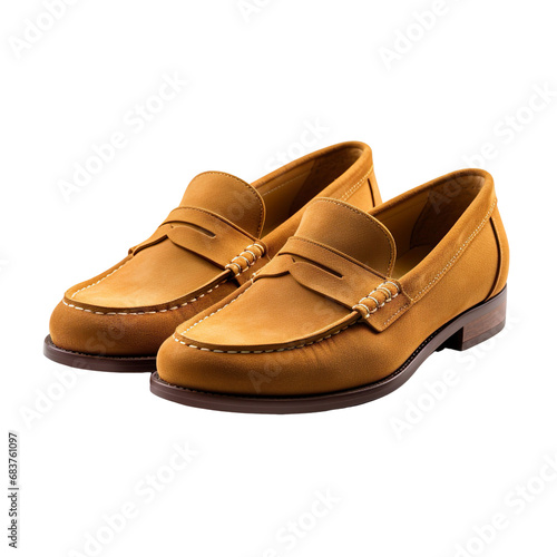 angled view of Suede loafers shoes isolated on a white transparent background 