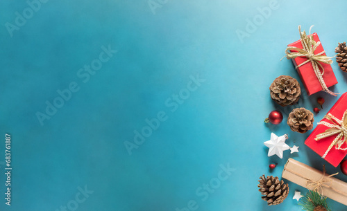 Banner composición navideña. Regalos de Navidad. Turquesa