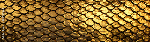 Banner with golden dragon scales texture. Generative AI