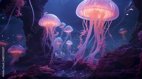 a group of jellyfish in the water photo