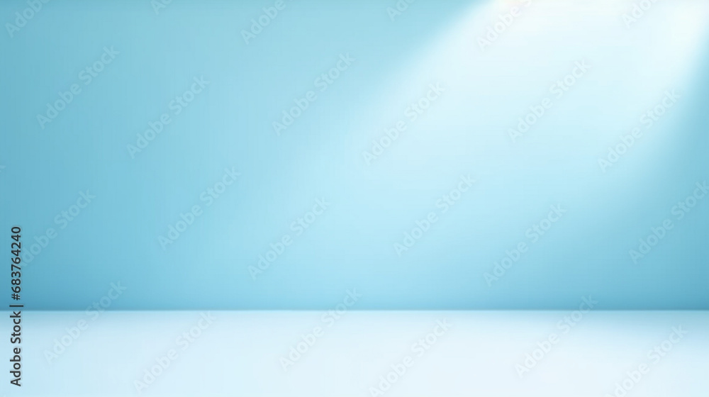 Empty bright sky blue room with incident light. Copy space for product presentation. Generative AI Empty bright sky blue room with incident light. Copy space for product presentation. Generative AI