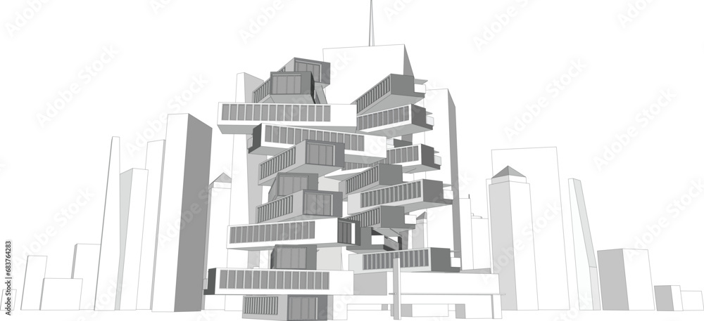Cityscape, Building perspective, Modern building in the city skyline, Business center