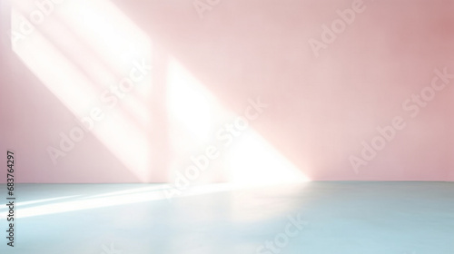 Empty bright pink room with incident light. Copy space for product presentation. Generative AI