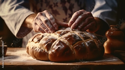 a person making a loaf of bread