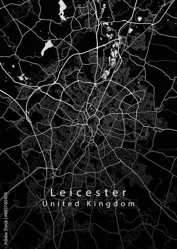 Leicester United Kingdom City Map black photo