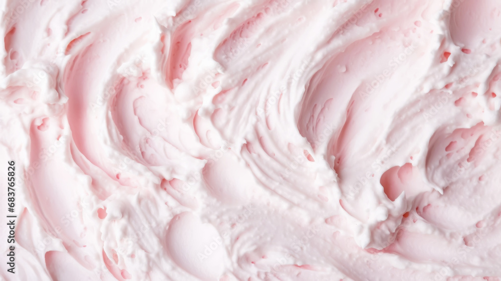 Close-up of ice cream texture. Top view of frozen pink gelato surface. Food background. Generative AI