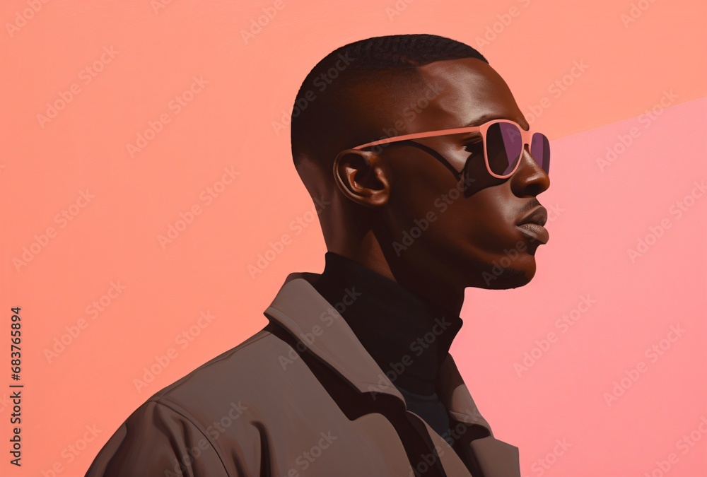 a black man with sunglasses stands against the pink wall a black man with sunglasses stands against the pink wall