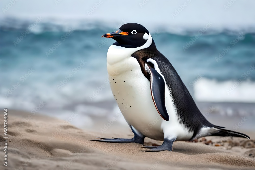 Naklejka premium penguin on the beach