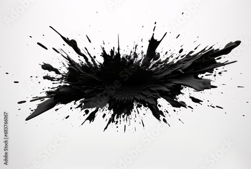 black paint splash shot illustration closeup on white background from, low bitrate, loose forms, hyper-realistic