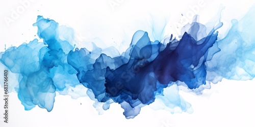 blue watercolor paint splatter with white background, colorful ink wash paintings, light indigo and dark black, group